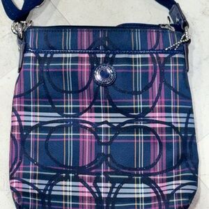 Coach poppy Tartan Crossbody Bag - Navy and Pink